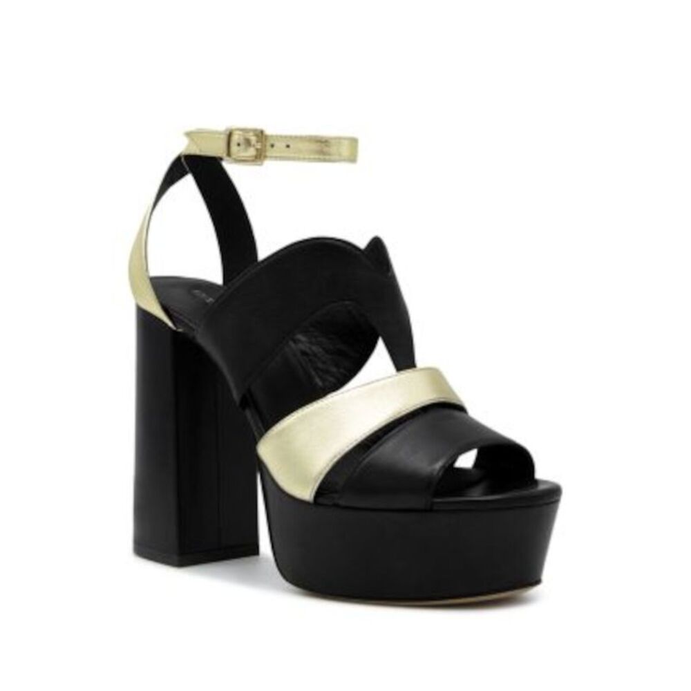 ILIO SMERALDO Womens Black 1-1/2" Platform Open Leather Heeled Sandal 37